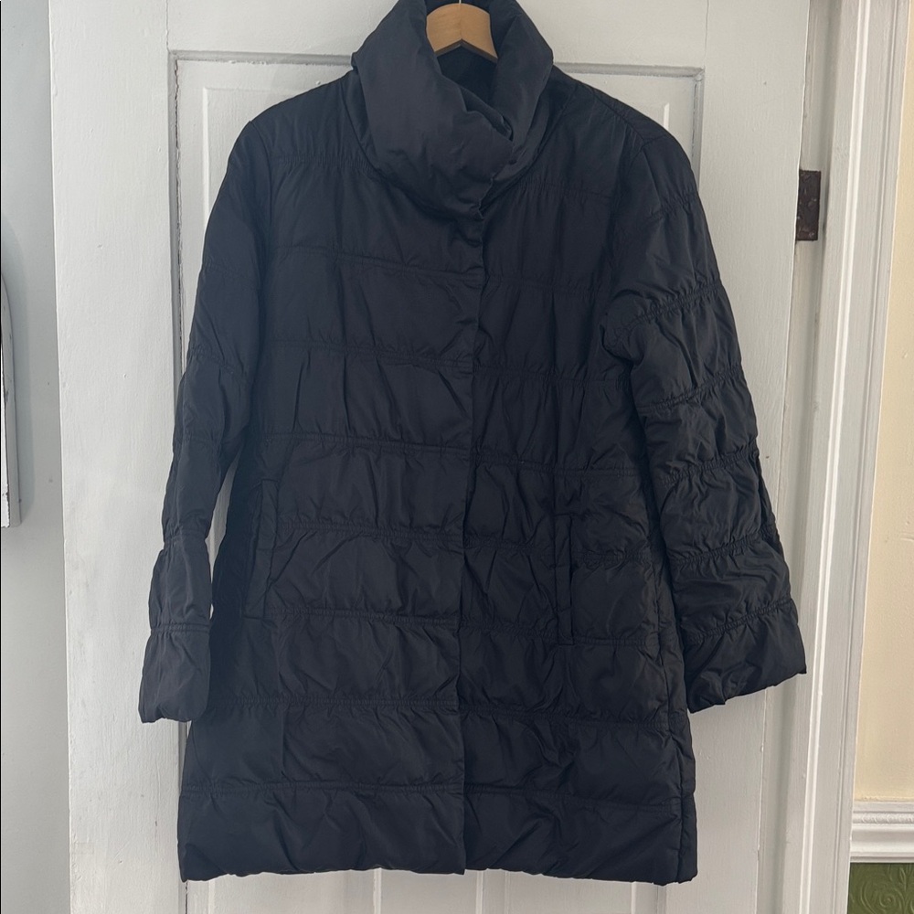 EILEEN FISHER Eggshell Recycled Nylon Stand Collar Coat Size SMALL